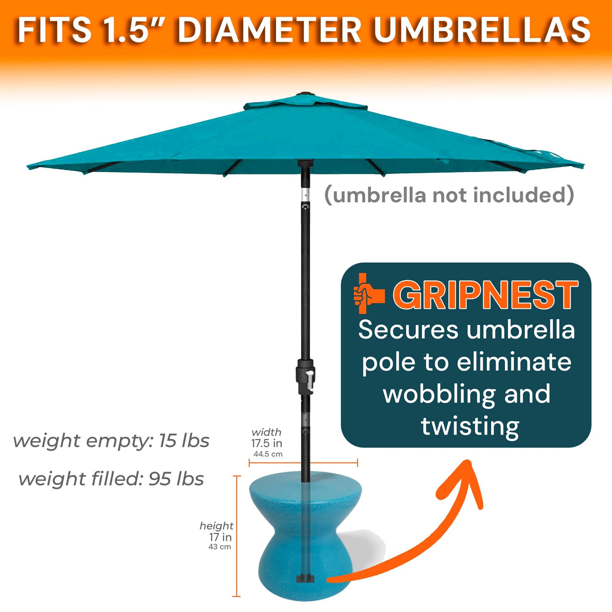 diameter of patio umbrella pole Dunn-Rite ShadeTable Water-Filled Pool Umbrella Outdoor Base and Side Table, Fits 1.5" Pool Umbrella for Inside of Pool, Use on Patios, Docks, in-