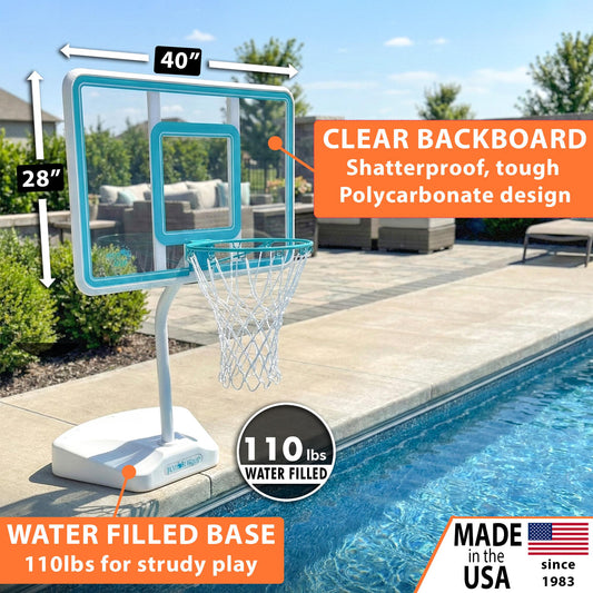 Junior Hoop Clear Pool Basketball Hoop, Aqua