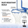 This pool basketball hoop is rust-resistant, using stainless steel components. 