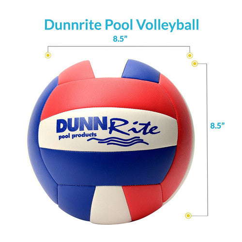 Dunnrite pool volleyball with 8.5 inch diameter shown on white background with dimensions
