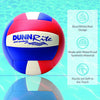 Dunnrite pool volleyball floating in water with feature callouts waterproof soft durable