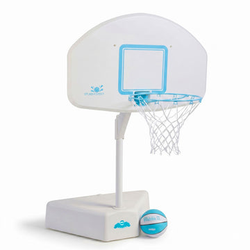 white and aqua pool basketball hoop