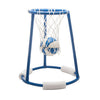 Floating pool basketball hoop with blue and white ball inside, designed for in-pool play.