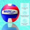 Red, white, and blue waterproof Dunnrite pool volleyball floating in pool