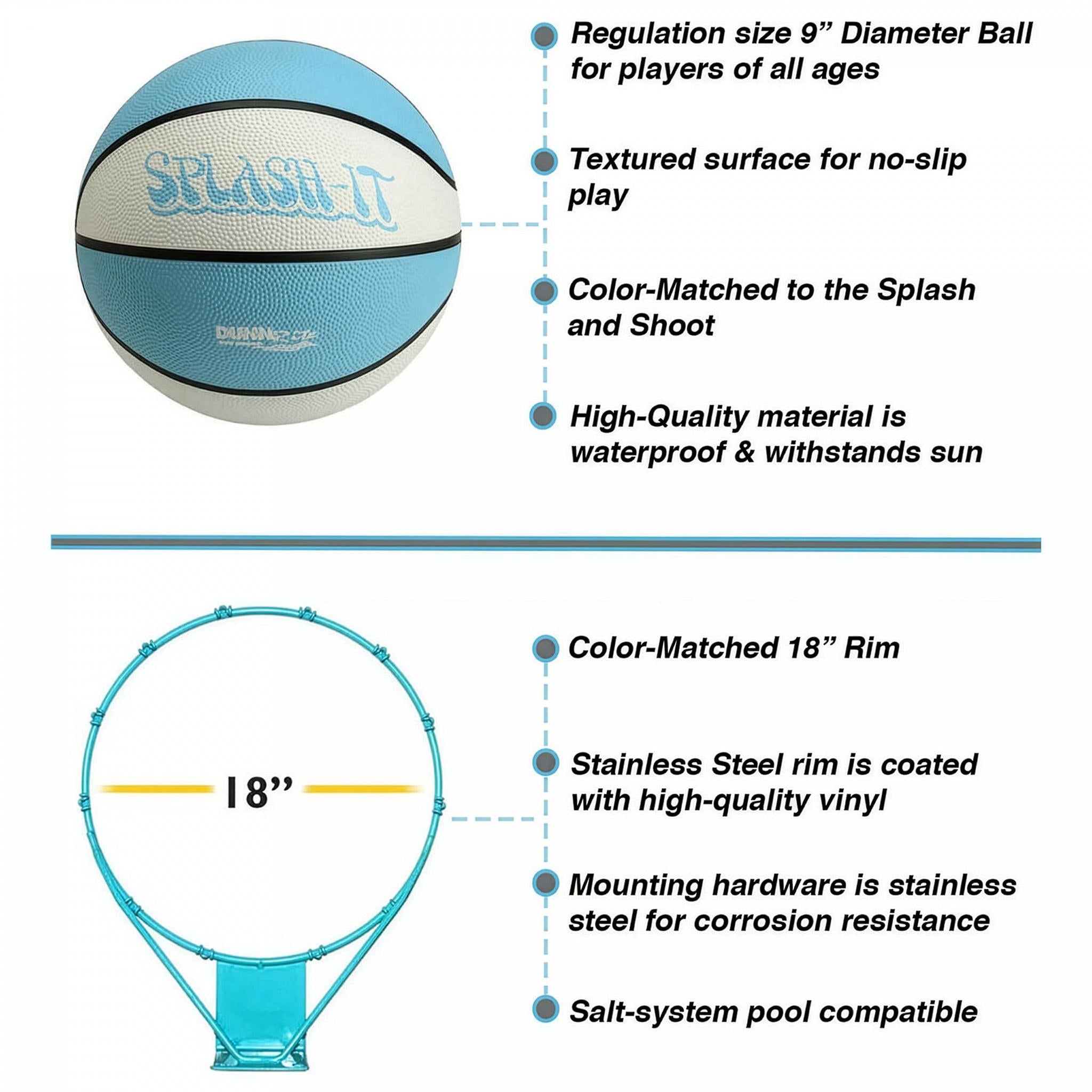 Splash & Slam Pool Basketball Hoop with Break Away System, White