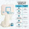Pool basketball hoop with comparison chart on a white background