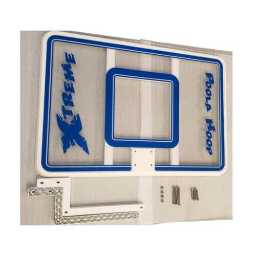 Xtreme Pool Hoop replacement backboard kit with bold blue graphics, stainless hardware, and mounting brackets included