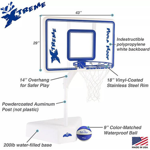 Splash & Shoot Clear Pool Basketball Hoop, Xtreme Blue specifications