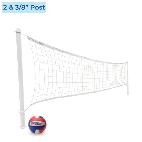 DeckVolly pool volleyball set with 2 3/8 inch white posts and net
