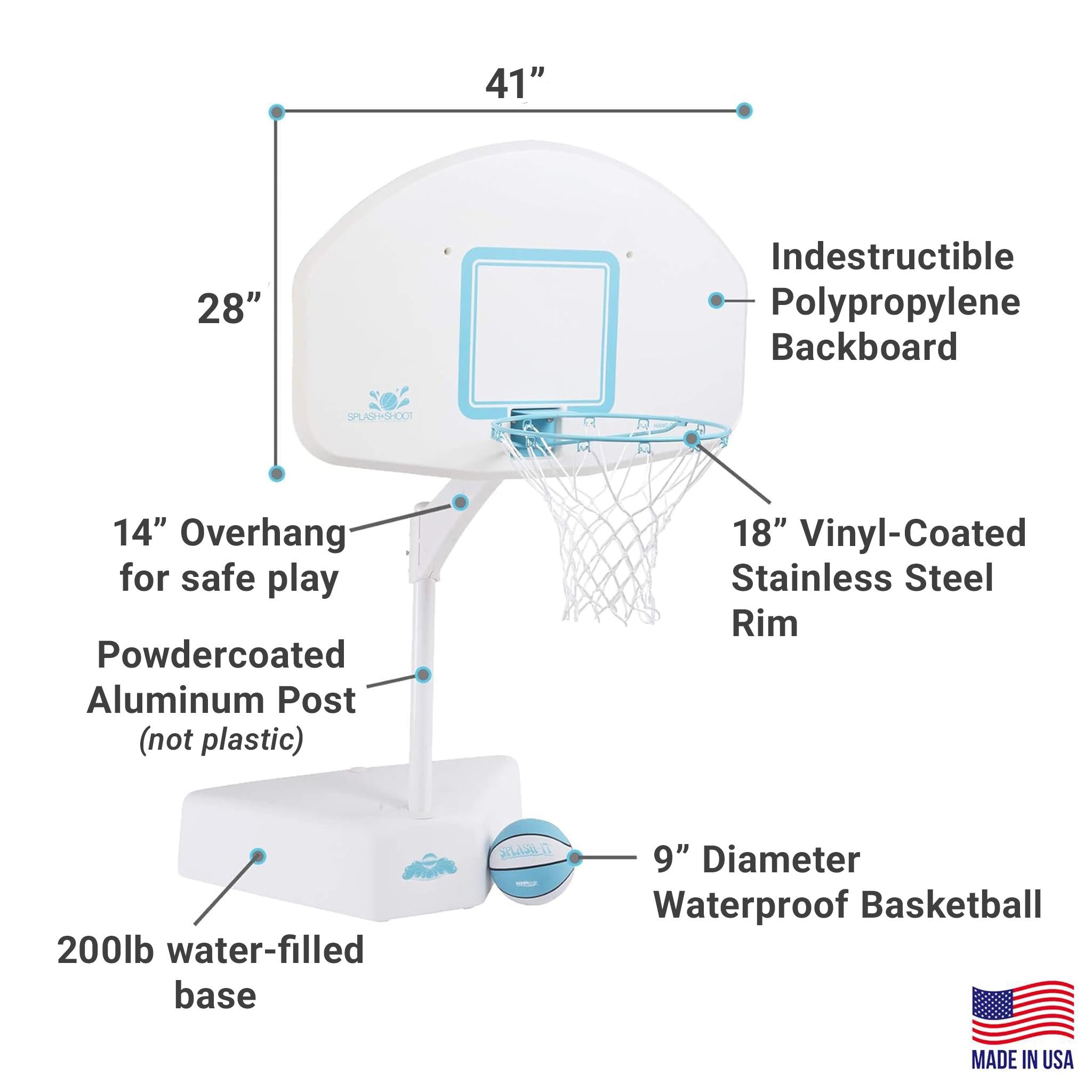Splash & Shoot White Pool Basketball Hoop, Aqua