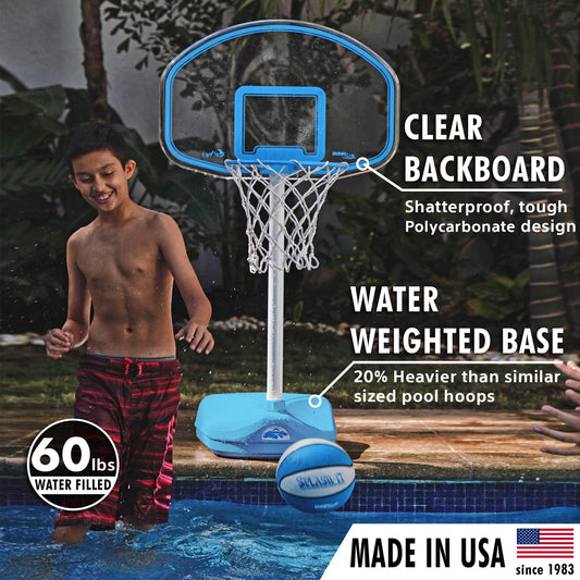 Clear Shot Compact Pool Basketball Hoop, Blue
