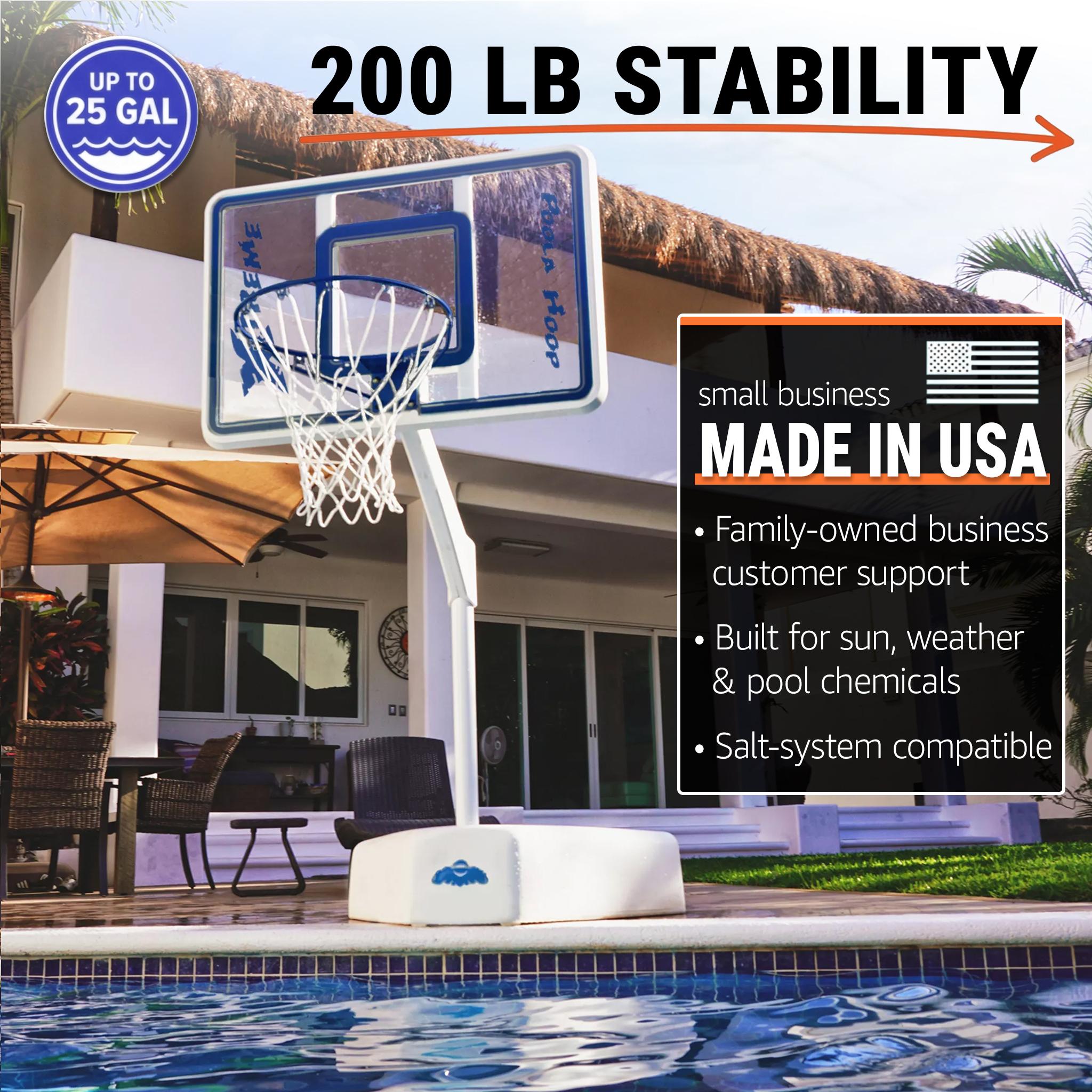 200lb pool basketball hoop has a small business customer service guarantee