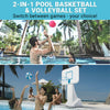 2-in-1 pool basketball and volleyball set with people playing in a pool.