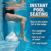 Woman using submersible pool stools for instant underwater seating along pool wall