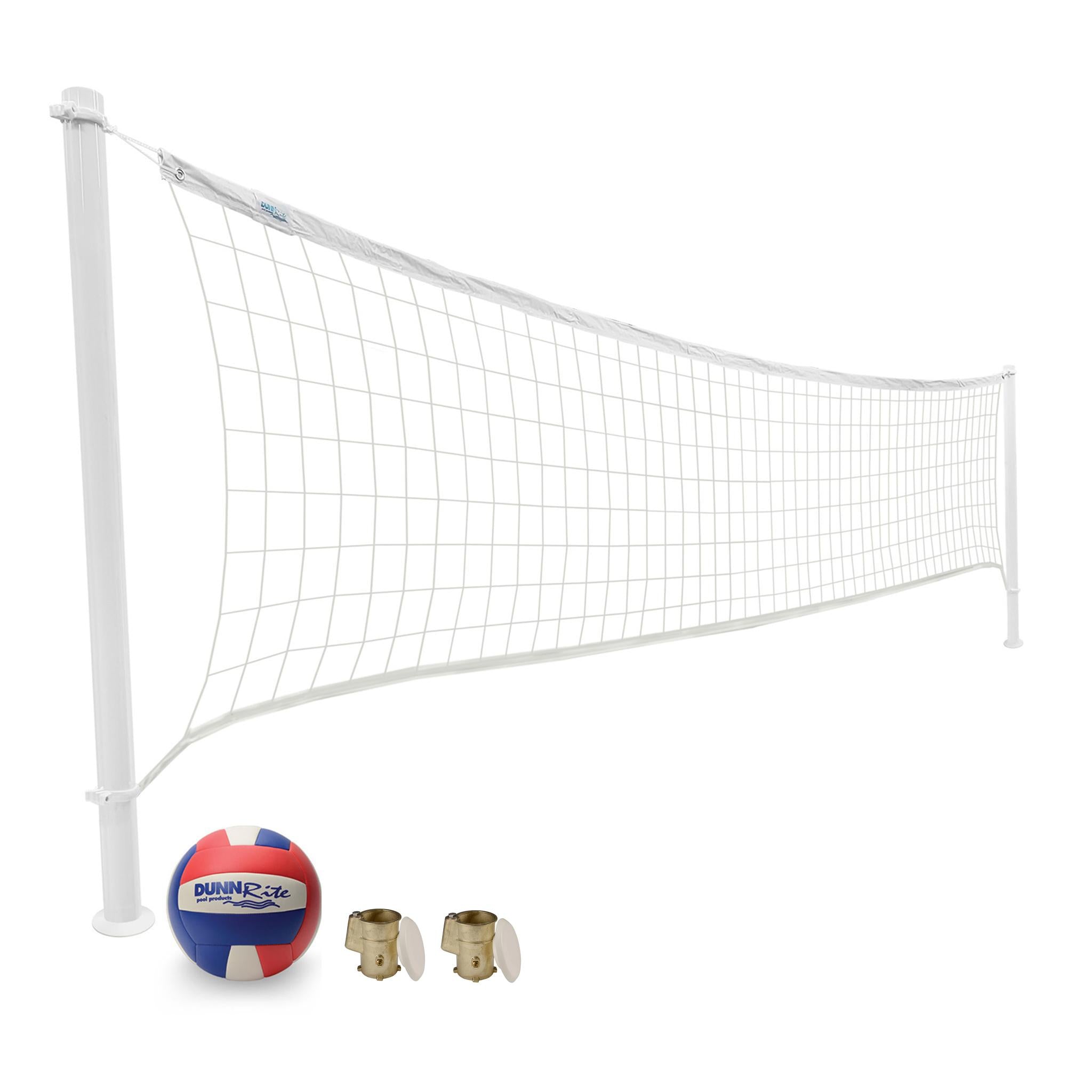 DeckVolly pool volleyball set with 2 3/8 inch white posts and net