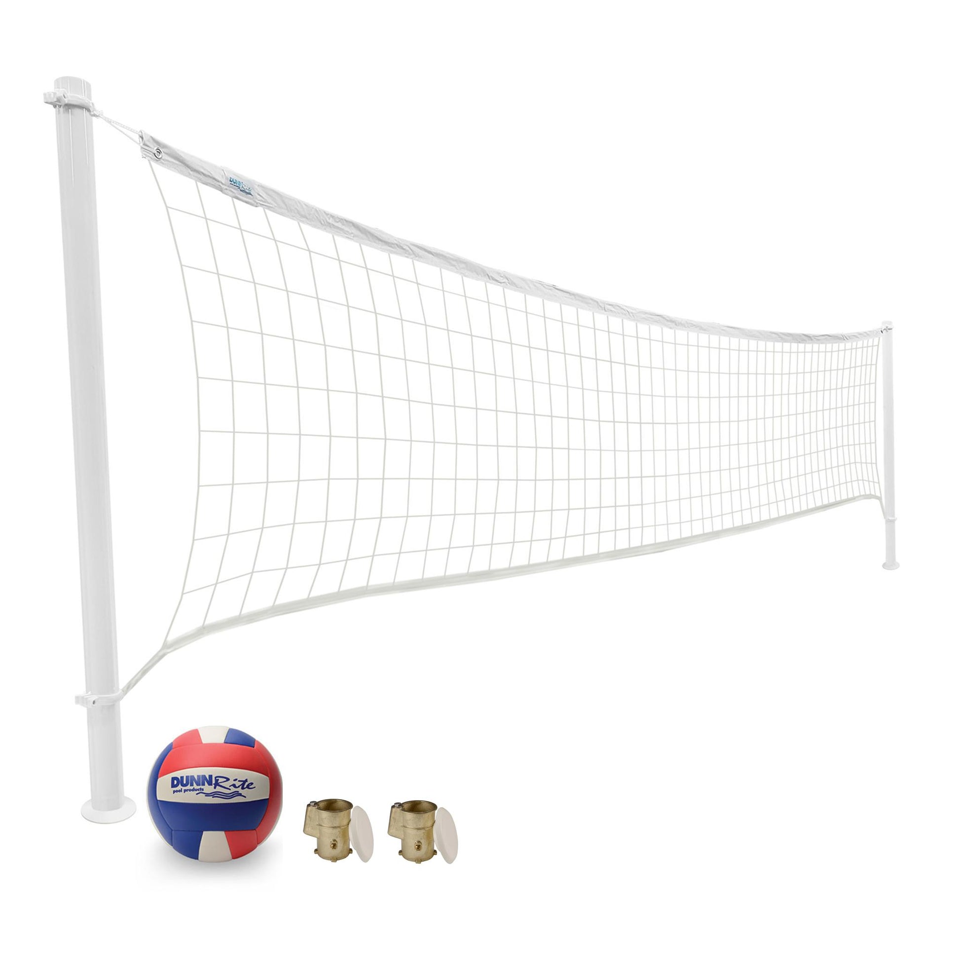DeckVolly pool volleyball set with 2 3/8 inch white posts and net