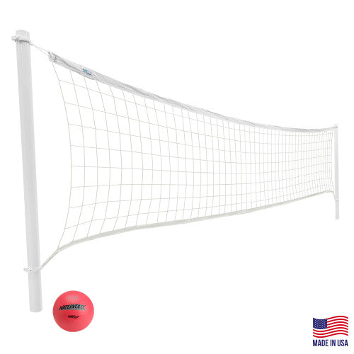 Made in USA ProVolly pool volleyball set with adjustable net and bright pink ball