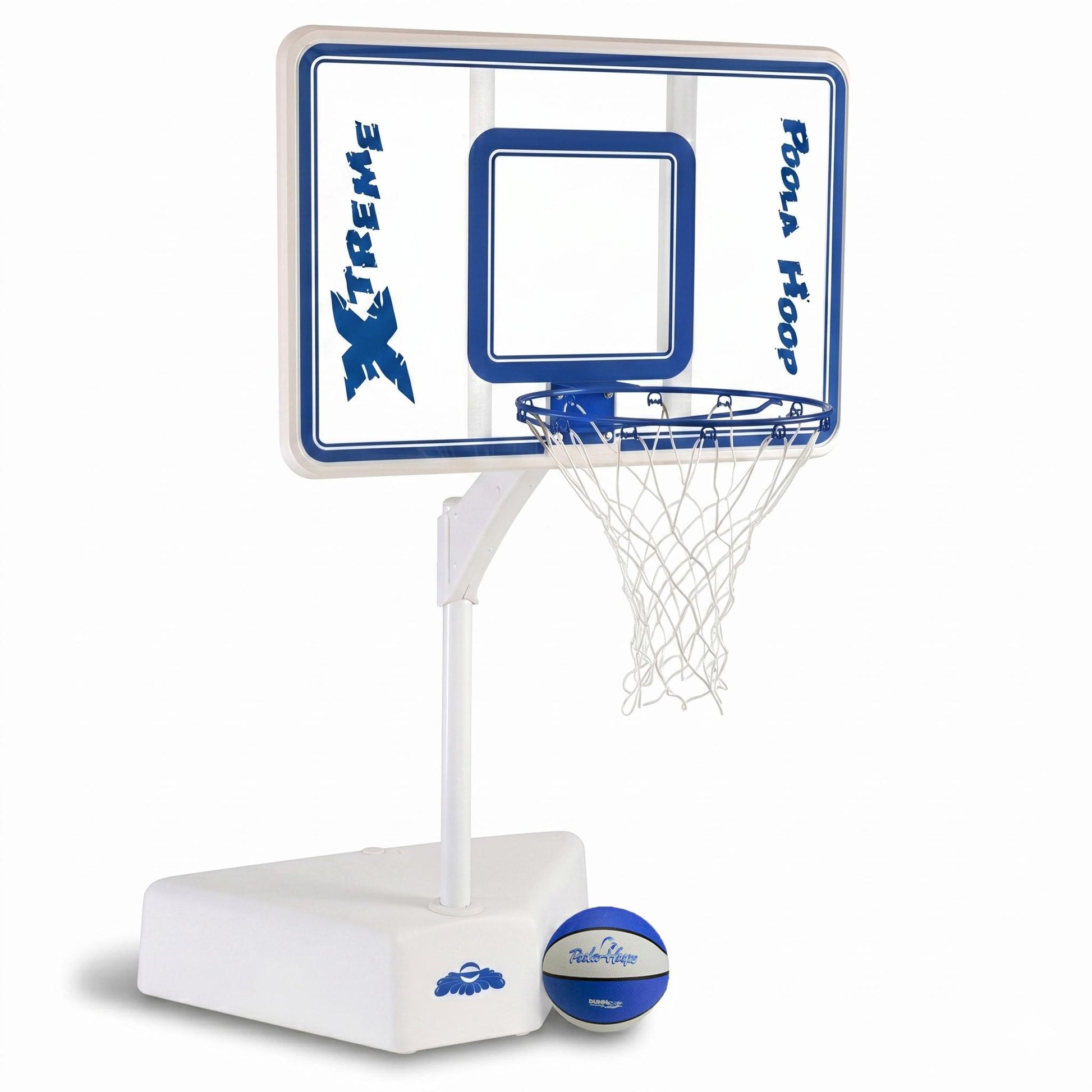Pool basketball hoot with blue basketball