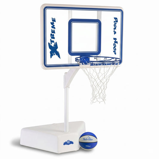 Pool basketball hoot with blue basketball