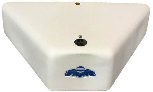 Side profile of Poola Hoop triangle base with durable white plastic construction and central mount