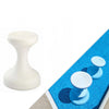 Submersible swimming pool bar stools in white and blue resting on vinyl liner pool floor, safe for all surfaces