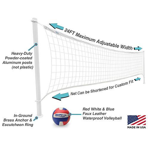 DeckVolly Deck-Mounted Pool Volleyball Net, White (2 & 3/8