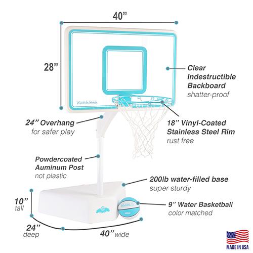 Splash & Shoot Clear Pool Basketball Hoop, Aqua specifications