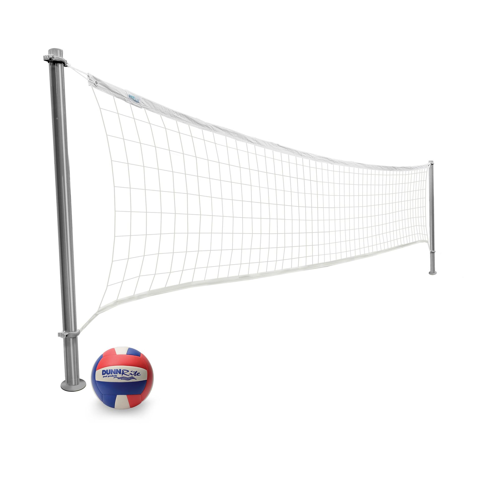 1.90 inch deck-mounted pool volleyball net system with red white blue ball