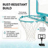 This pool basketball hoop is rust-resistant, using stainless steel components. 