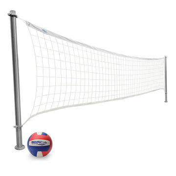 In-ground pool volleyball net with 2 3/8 inch stainless steel posts and waterproof volleyball