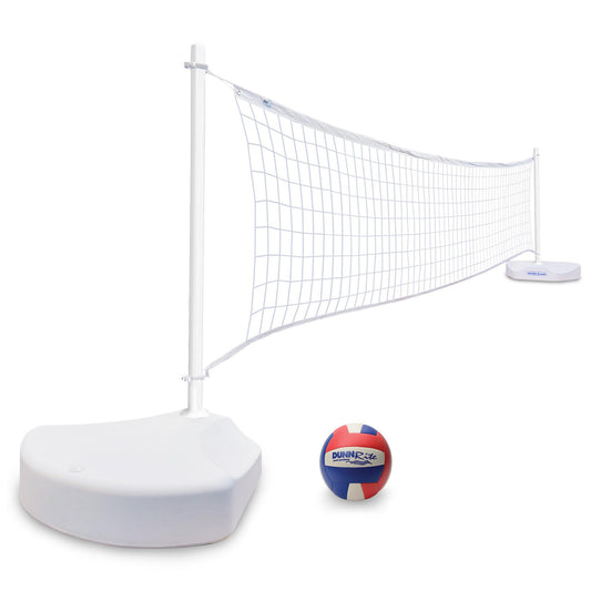 Premium pool volleyball net set with red white and blue volleyball