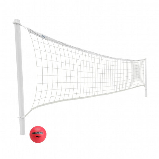 ProVolly pool volleyball set with white net, 1.5 inch post system, and pink waterproof ball