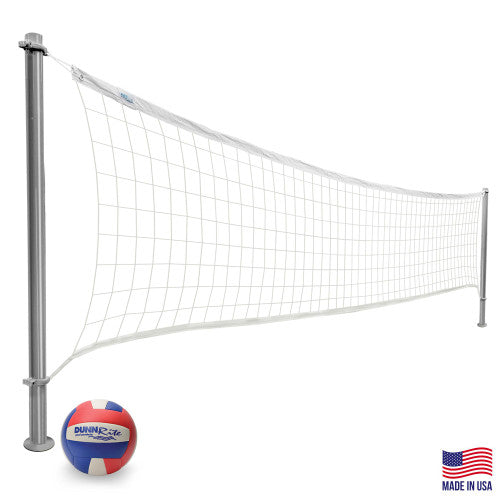Made in USA pool volleyball net system with durable stainless steel posts