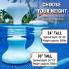 Two sizes of submersible pool stools: 24-inch and 30-inch heights with optimal depth range for each