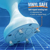 Underside of submersible pool stool showing 4 hand-adjustable leveling feet with vinyl-safe rubber tips
