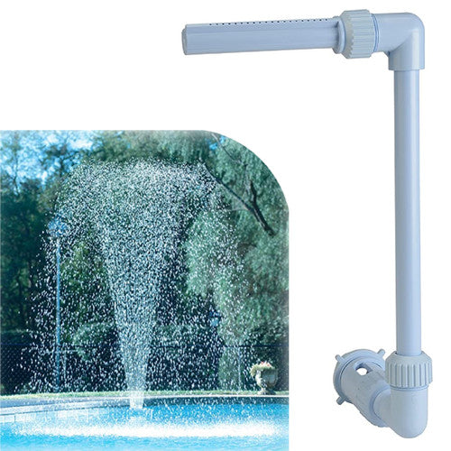 Wonderfall pool fountain kit shown with spray in action, includes vertical nozzle and return fitting assembly