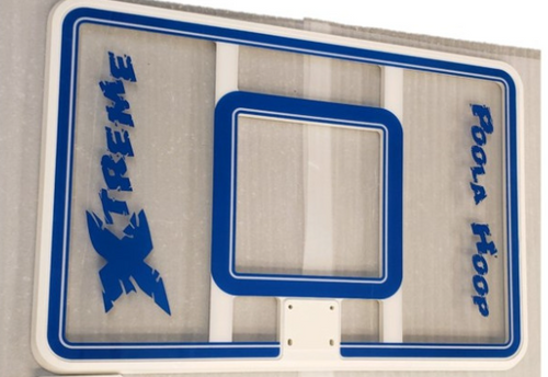 Blue and white XTREME Pool Hoop backboard with bold lettering and pro-style rectangular design