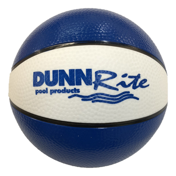 Dunn-Rite waterproof blue and white pool basketball with logo – perfect replacement ball for poolside basketball hoops