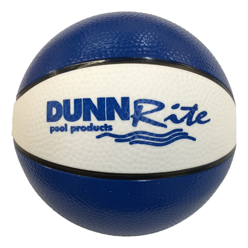 Dunn-Rite waterproof blue and white pool basketball with logo – perfect replacement ball for poolside basketball hoops