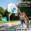 two children playing pool basketball in a backyard setting