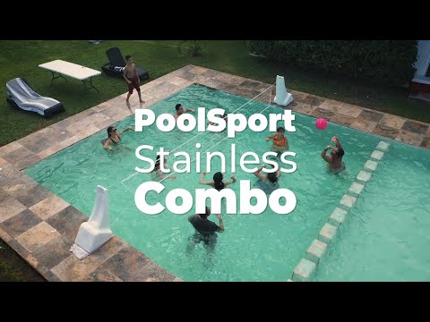 PoolSport Stainless Combo Pool Basketball Hoop & Pool Volleyball