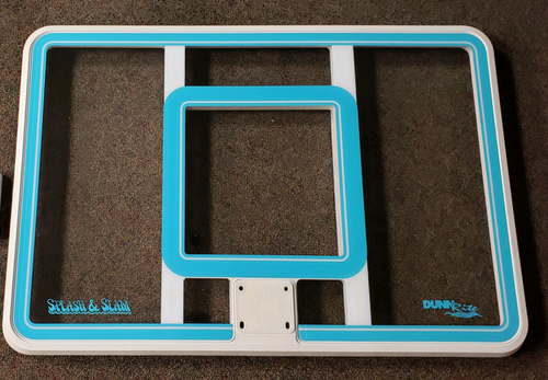 Clear polycarbonate replacement backboard for Splash & Slam pool basketball hoop with teal trim and mounting bracket