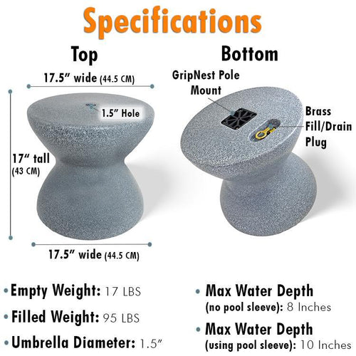 ShadeTable Water-Filled Pool, Patio & Dock Umbrella Table, Granite specifications