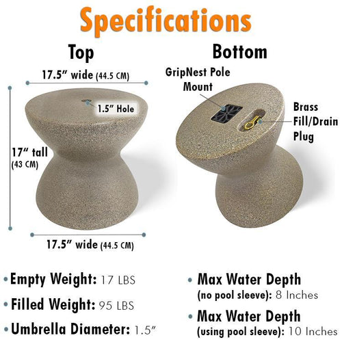 ShadeTable Water-Filled Pool, Patio & Dock Umbrella Table, Sandstone specifications