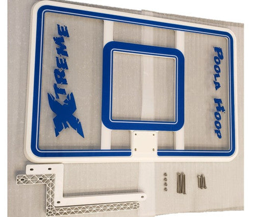 Xtreme Pool Hoop replacement backboard kit with bold blue graphics, stainless hardware, and mounting brackets included