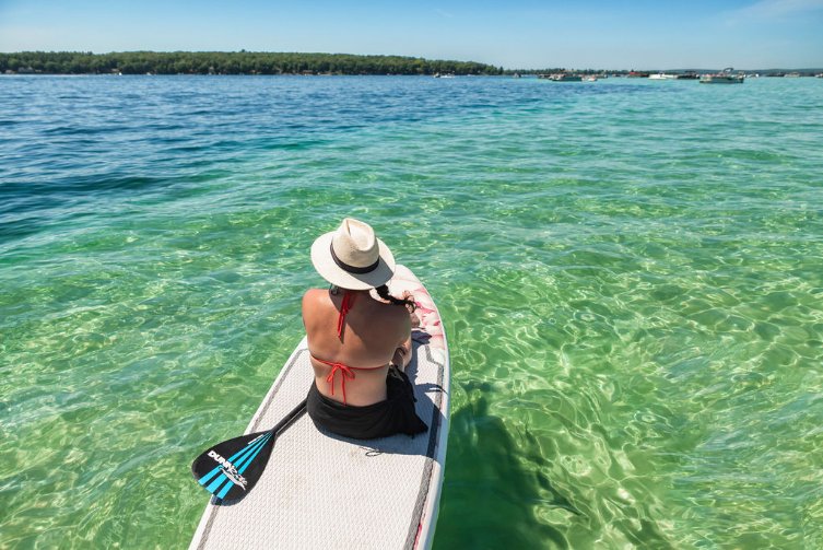 floral inflatable paddleboard - sitting reflection