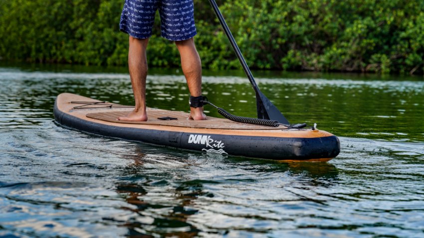 Natural Wood Inflatable Paddleboard - Close up