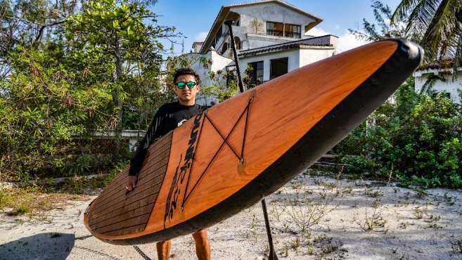 Natural Wood inflatable Paddle Board - Beach House