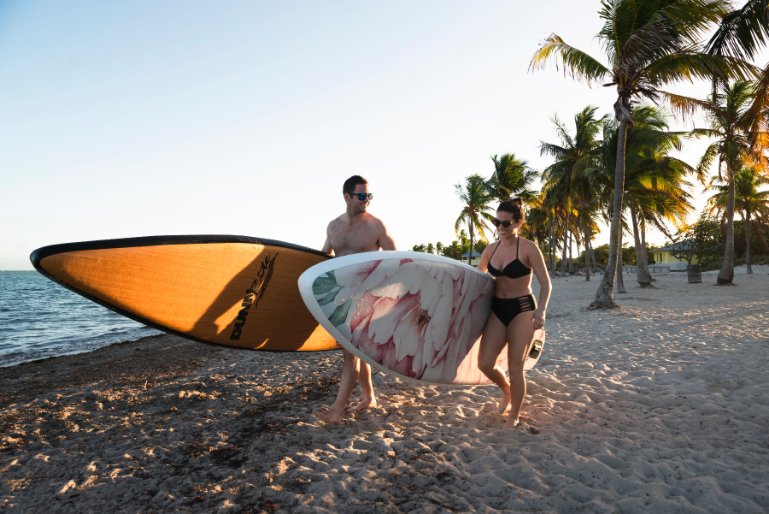 natural wood inflatable paddleboard - beach walk